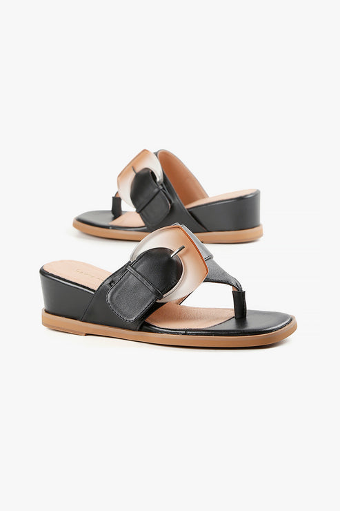 Side Buckle Wedge Sandals