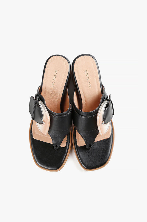 Side Buckle Wedge Sandals
