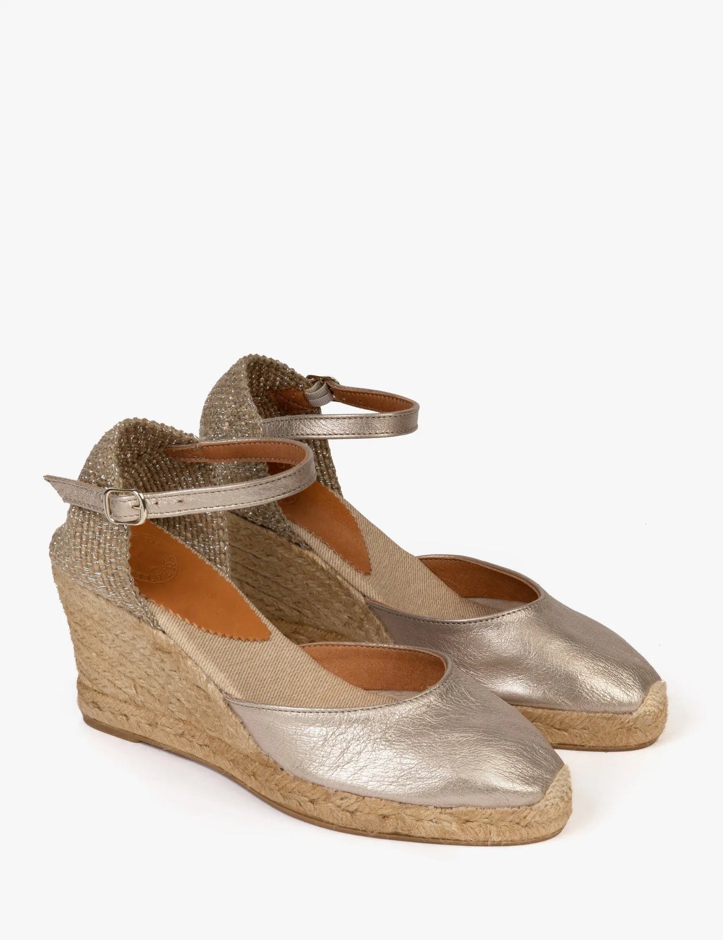 High Mary Jane Metallic Leather Espadrille