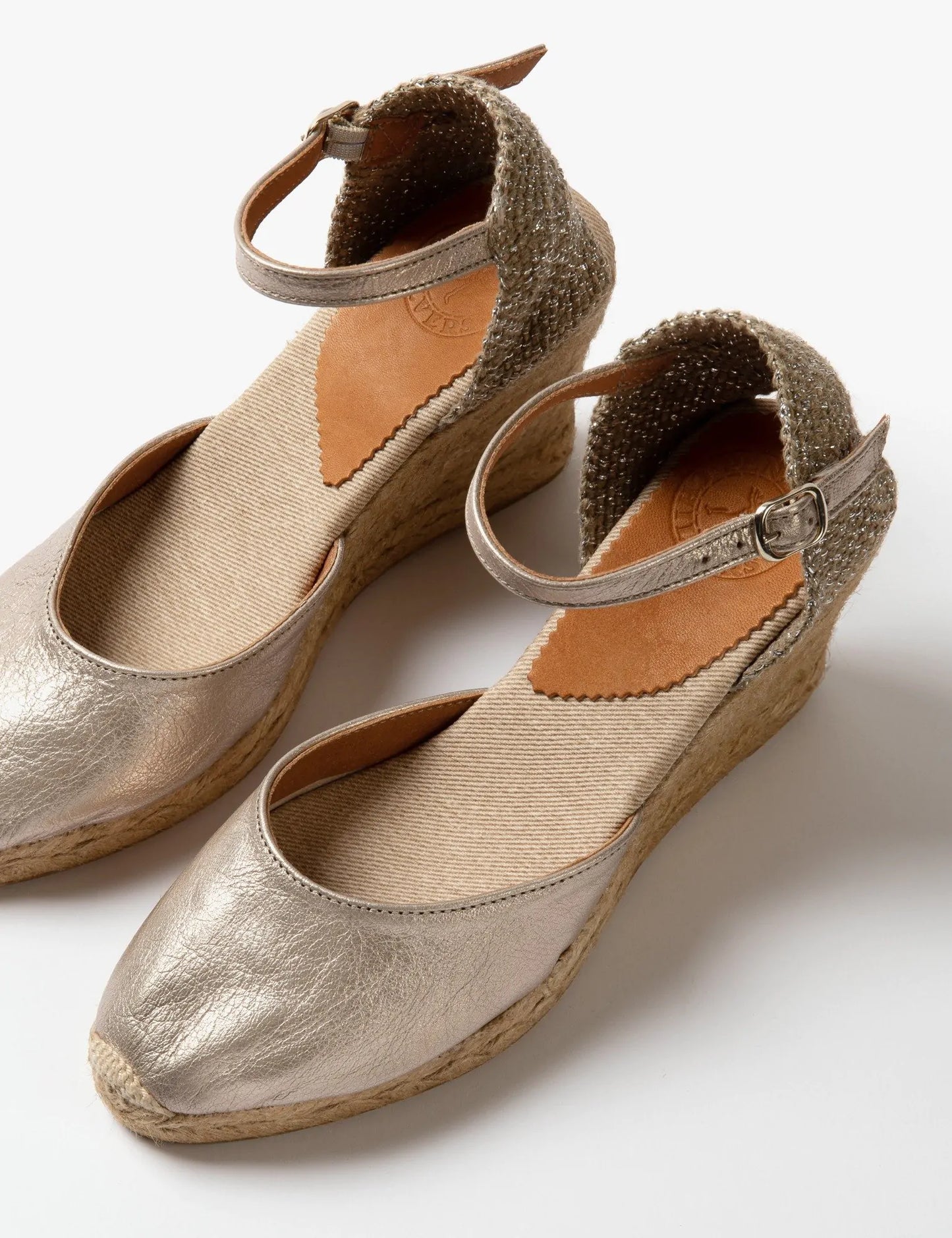 High Mary Jane Metallic Leather Espadrille