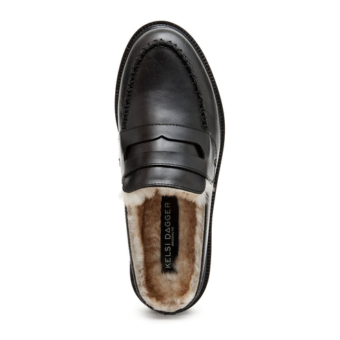 Lock Faux Fur Loafer Mules